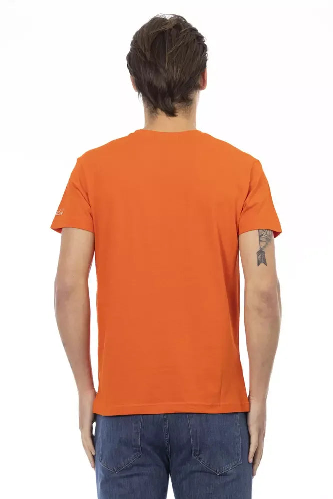 Trussardi Action Orange Cotton Men's V-Neck T-Shirt - Zeiniez