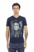 Trussardi Action Blue Cotton Men's V-Neck T-Shirt - Zeiniez