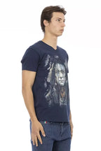 Trussardi Action Blue Cotton Men's V-Neck T-Shirt - Zeiniez
