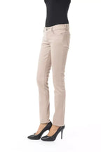 BYBLOS Beige Cotton Women Pant with Back Pocket Chain - Zeiniez