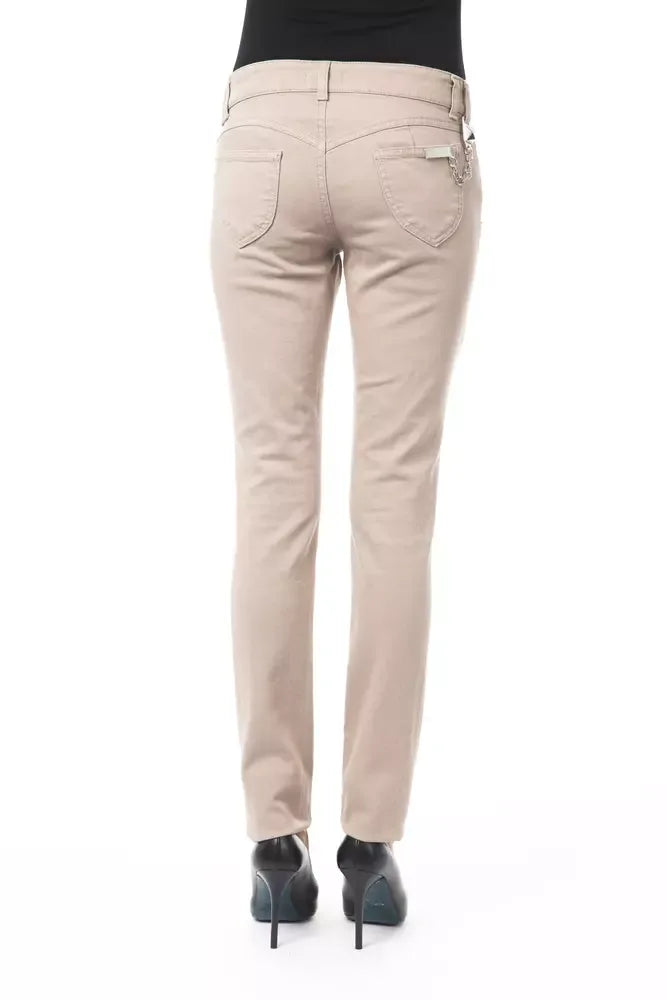 BYBLOS Beige Cotton Women Pant with Back Pocket Chain - Zeiniez