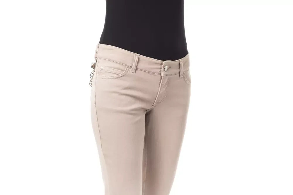 BYBLOS Beige Cotton Women Pant with Back Pocket Chain - Zeiniez