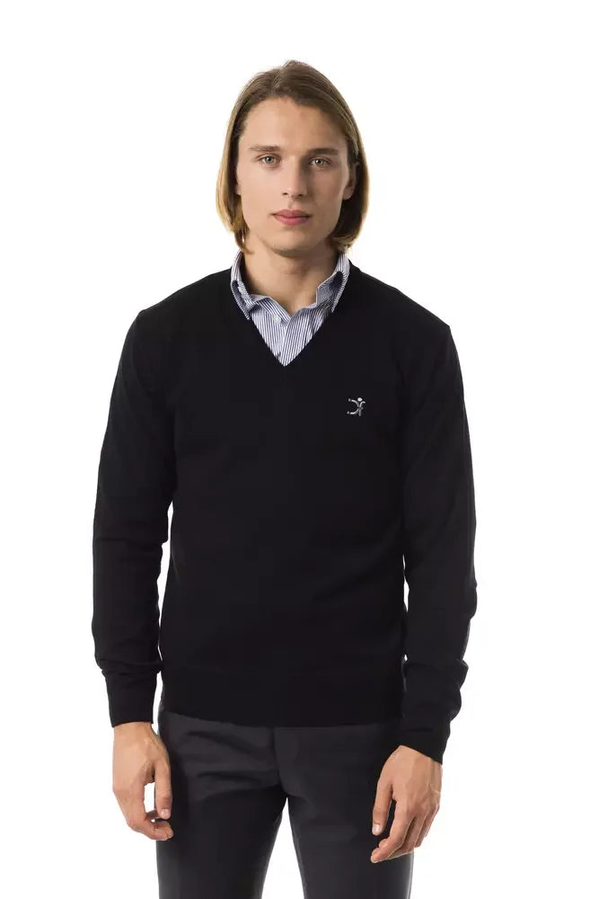 Uominitaliani Black Merino Wool Men Sweater - Zeiniez