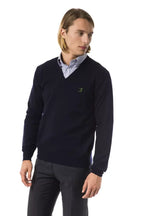 Uominitaliani Blue Merino Wool Men Sweater - Zeiniez