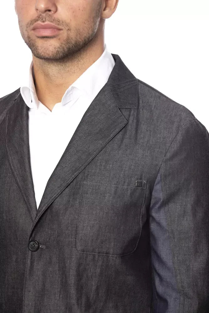Verri Gray Cotton Men Single Breasted Blazer - Zeiniez