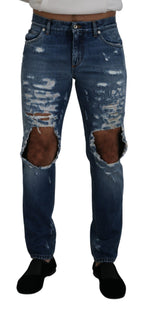 Dolce & Gabbana Blue Cotton Tattered Men Denim Jeans - Zeiniez