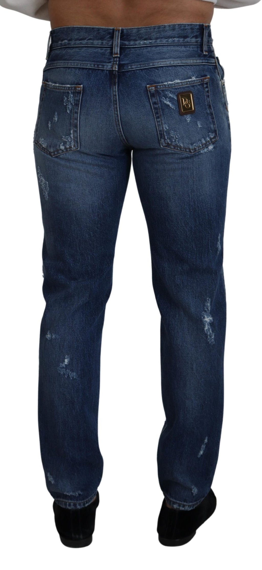 Dolce & Gabbana Blue Cotton Tattered Men Denim Jeans - Zeiniez