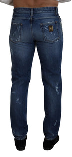 Dolce & Gabbana Blue Cotton Tattered Men Denim Jeans - Zeiniez