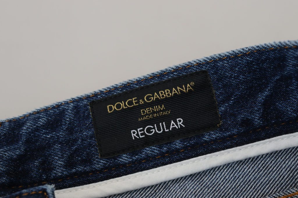 Dolce & Gabbana Blue Cotton Tattered Men Denim Jeans - Zeiniez