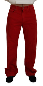 Dolce & Gabbana Red Cotton Straight Fit Men Denim Jeans - Zeiniez