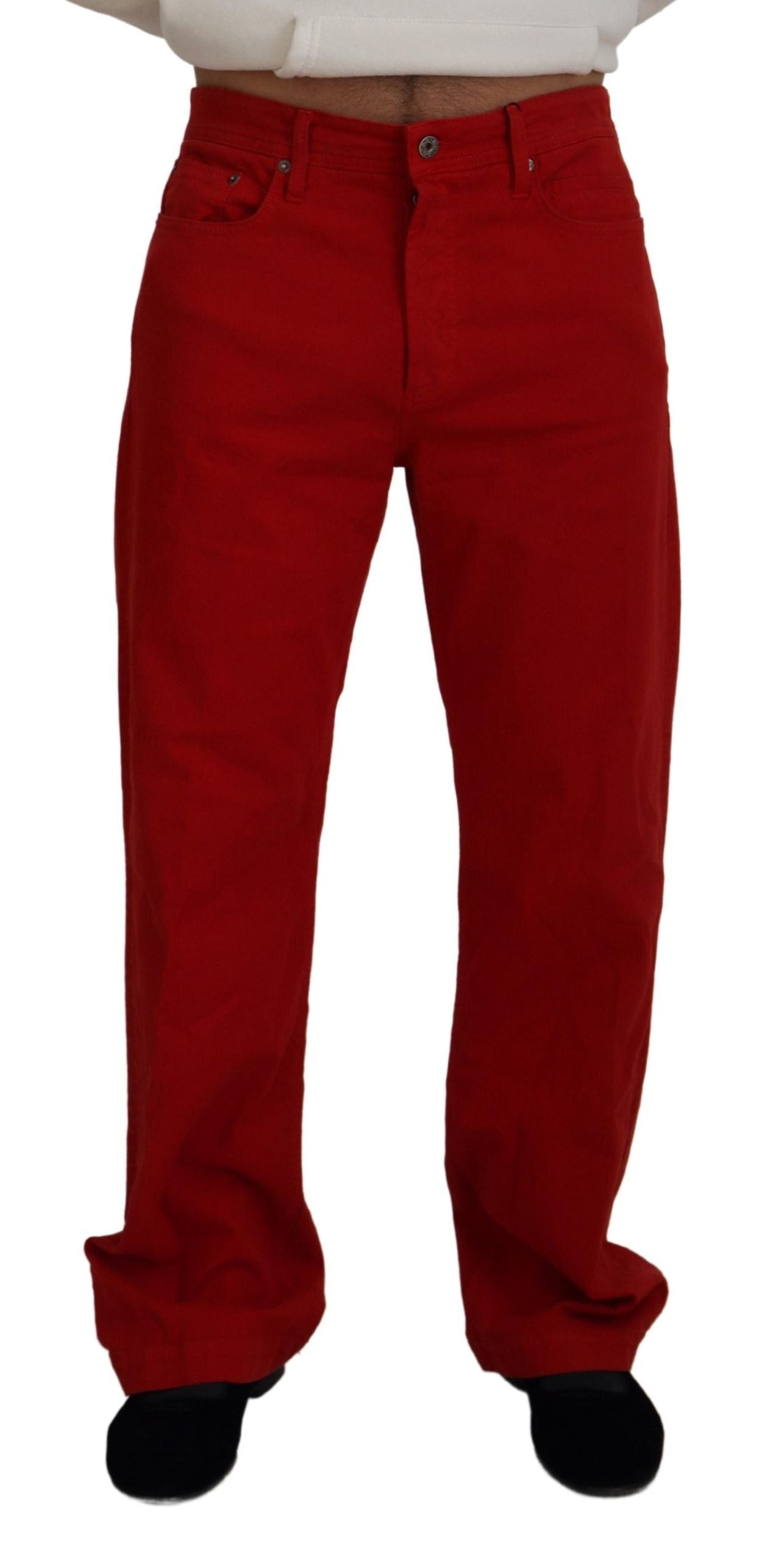 Dolce & Gabbana Red Cotton Straight Fit Men Denim Jeans - Zeiniez