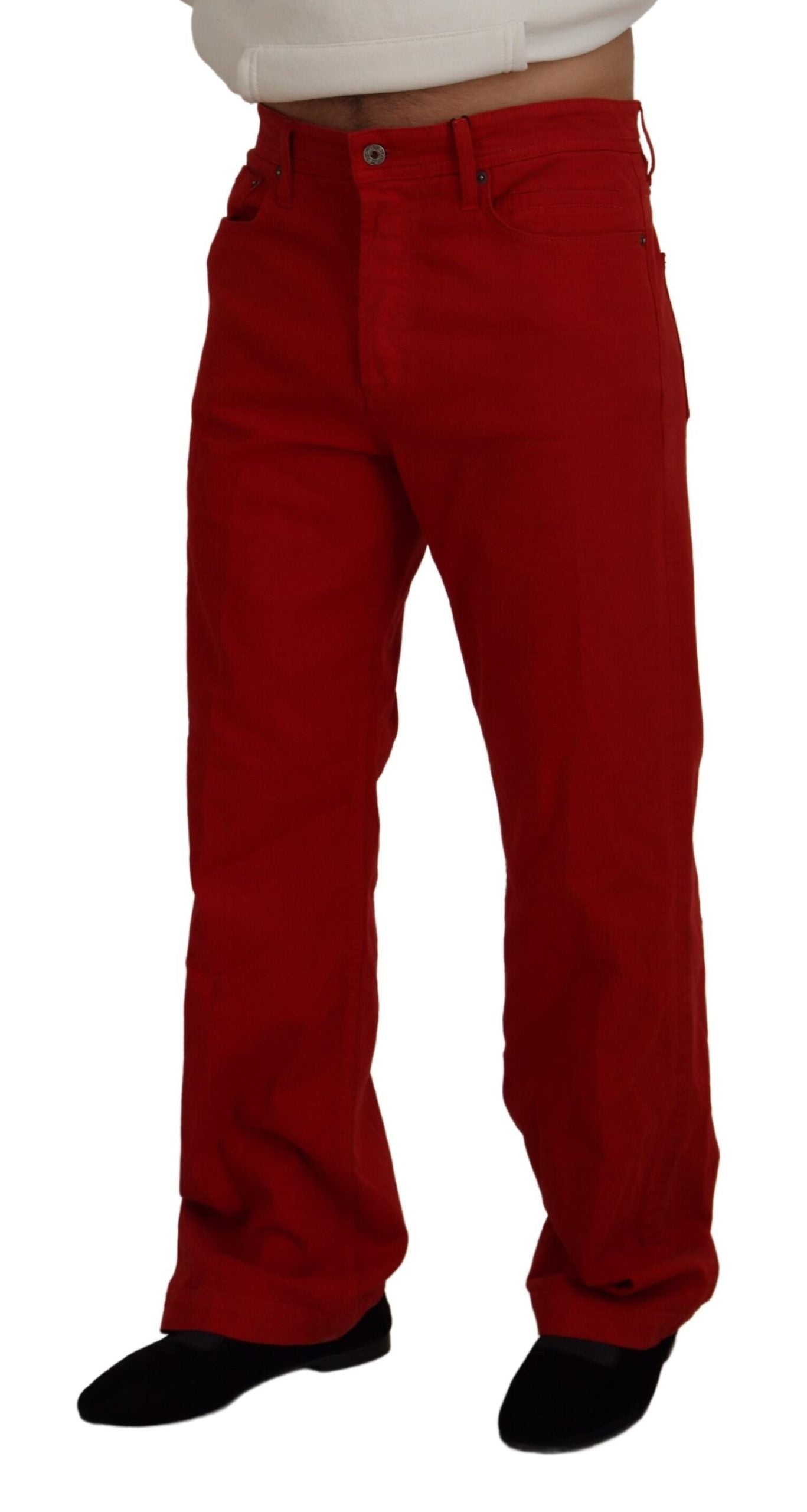 Dolce & Gabbana Red Cotton Straight Fit Men Denim Jeans - Zeiniez