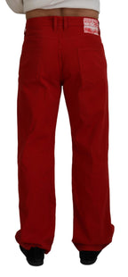Dolce & Gabbana Red Cotton Straight Fit Men Denim Jeans - Zeiniez