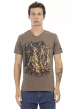 Trussardi Action Brown Cotton Men's V-Neck T-Shirt - Zeiniez