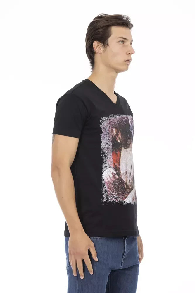 Trussardi Action Black Cotton Men's V-Neck T-Shirt - Zeiniez