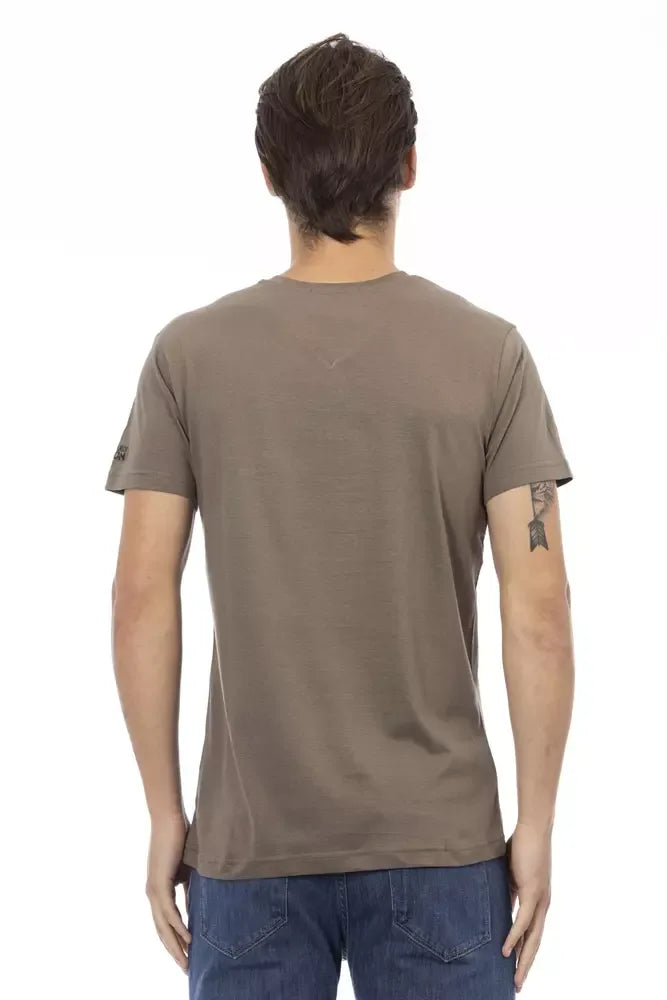 Trussardi Action Brown Cotton Men's V-Neck T-Shirt - Zeiniez
