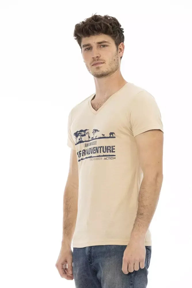 Trussardi Action Beige Cotton Men T-Shirt - Zeiniez