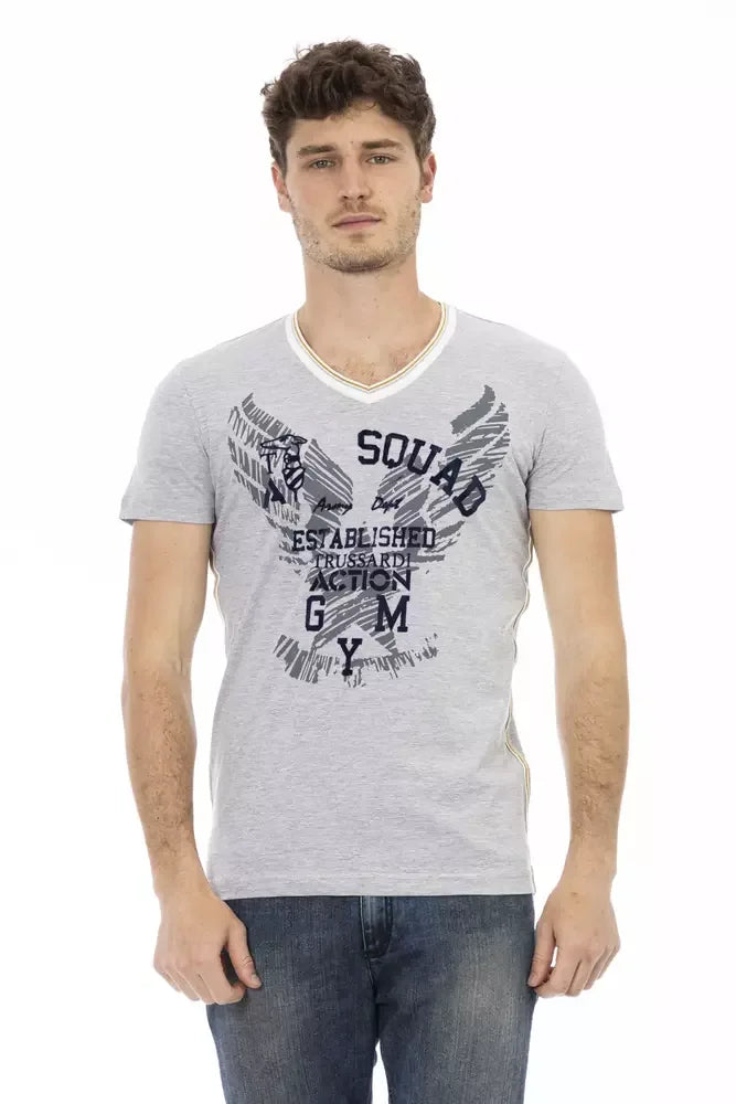 Trussardi Action Gray Cotton Men's V-Neck T-Shirt - Zeiniez