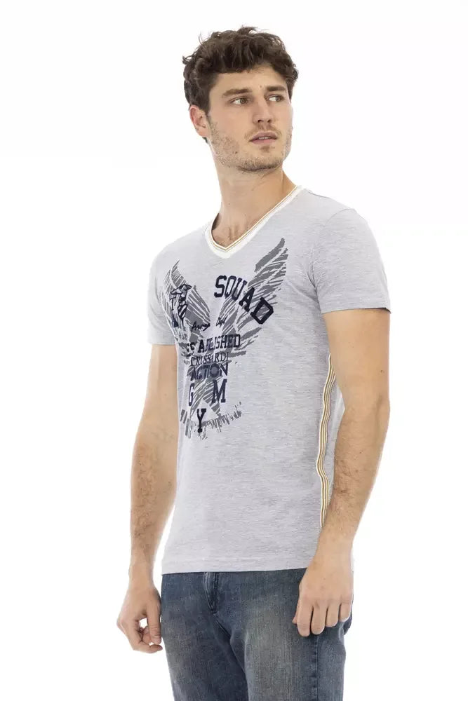 Trussardi Action Gray Cotton Men's V-Neck T-Shirt - Zeiniez