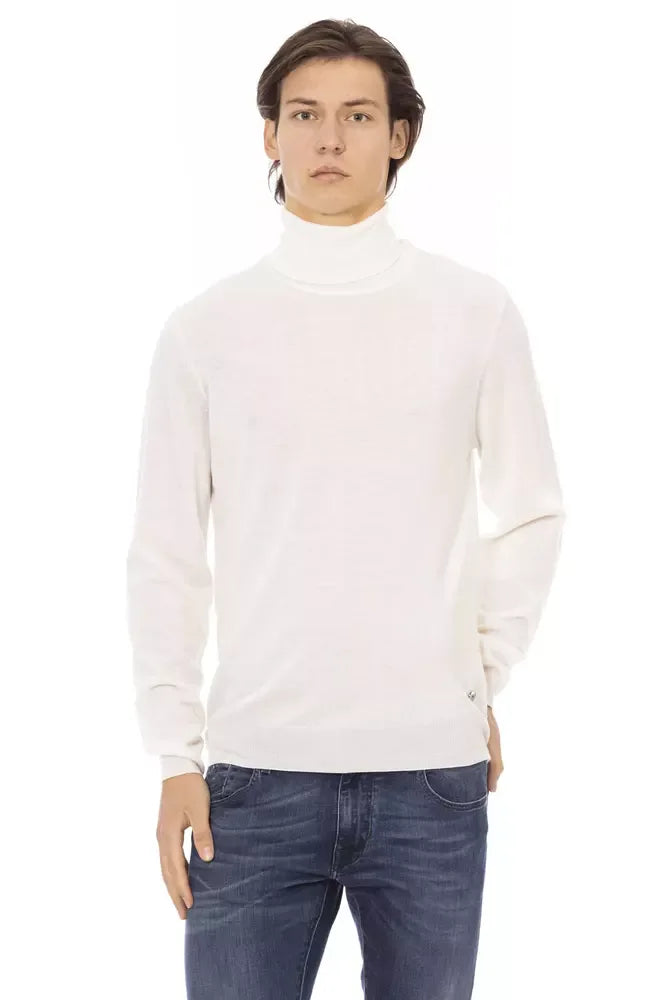 Baldinini Trend White Fabric Men Turtleneck Sweater - Zeiniez