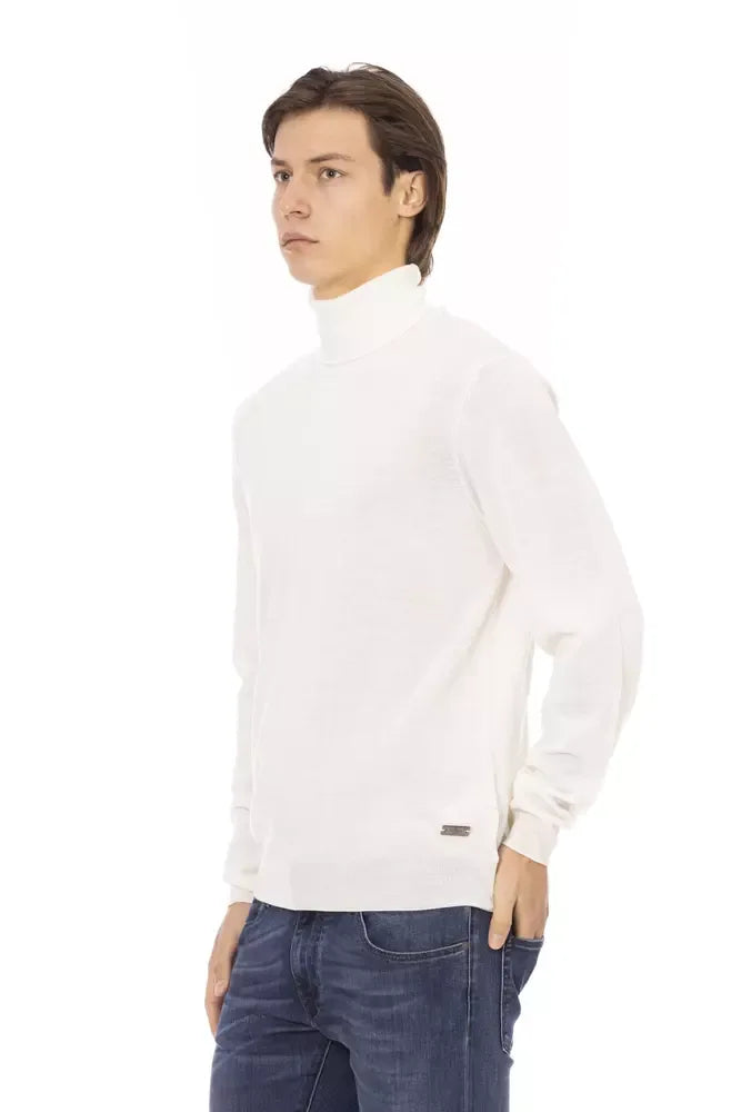Baldinini Trend White Fabric Men Turtleneck Sweater - Zeiniez