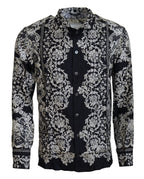 Dolce & Gabbana Blue Silk Floral Baroque Satin Casual Shirt - Zeiniez