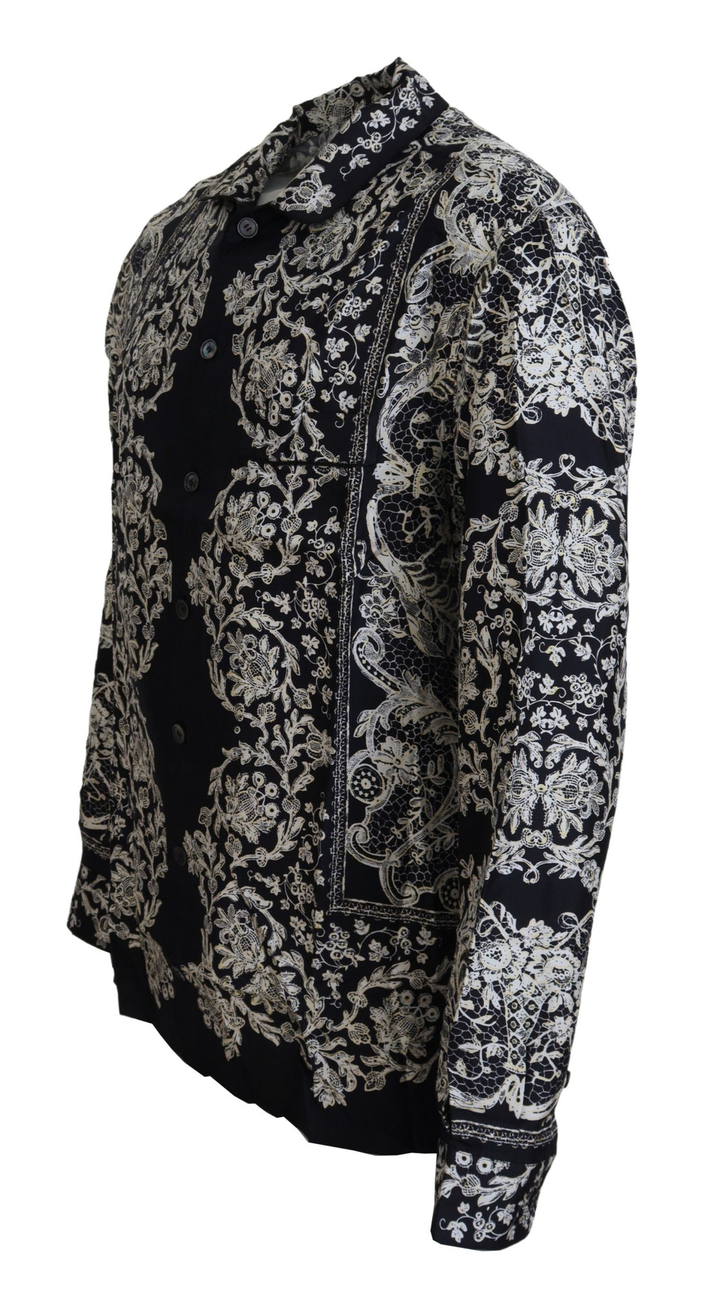 Dolce & Gabbana Blue Silk Floral Baroque Satin Casual Shirt - Zeiniez
