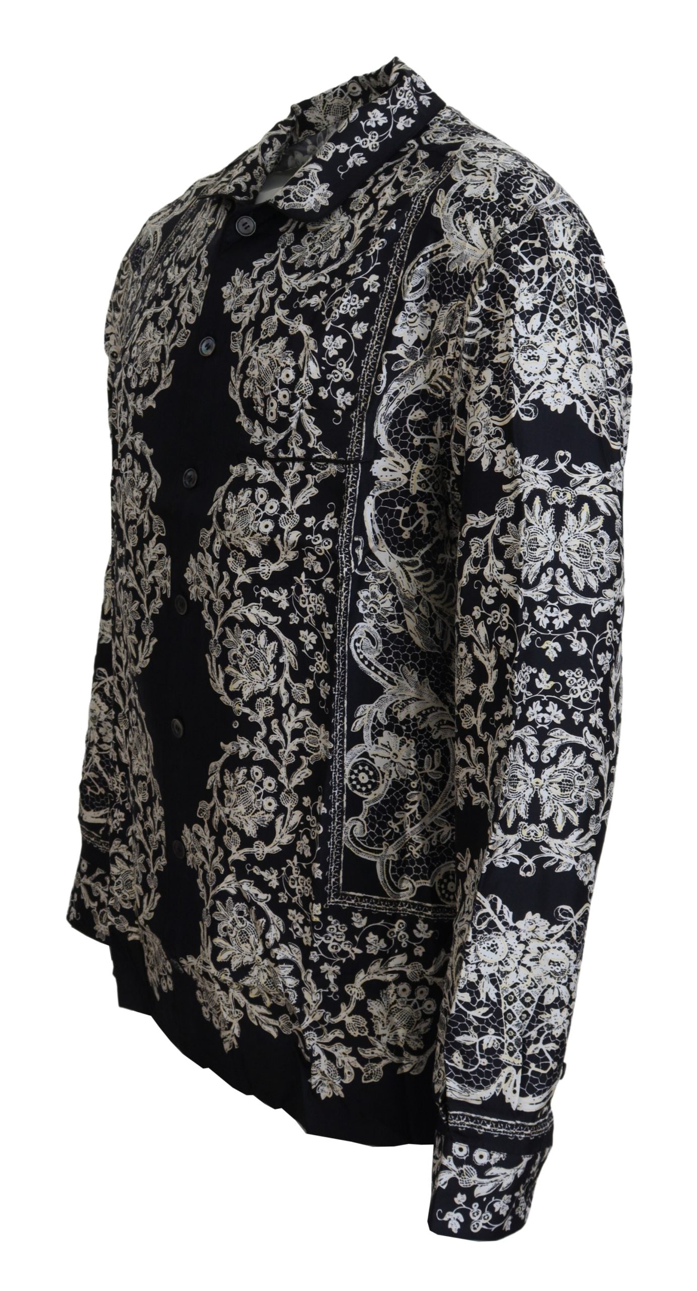Dolce & Gabbana Blue Silk Floral Baroque Satin Casual Shirt - Zeiniez