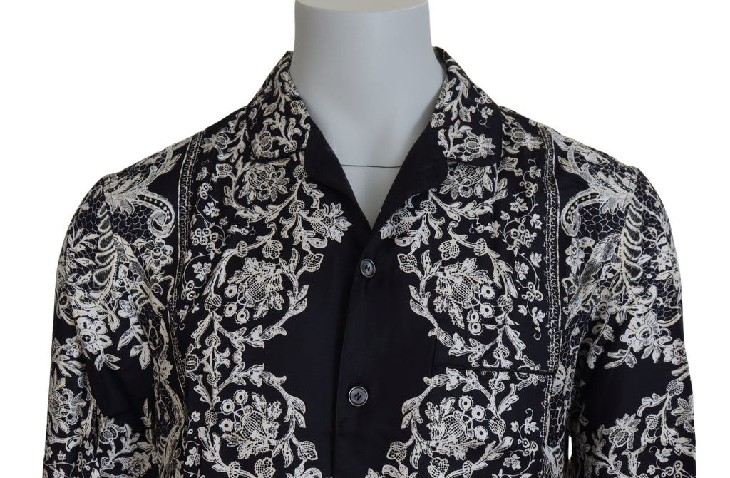 Dolce & Gabbana Blue Silk Floral Baroque Satin Casual Shirt - Zeiniez