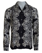 Dolce & Gabbana Blue Silk Floral Baroque Satin Casual Shirt - Zeiniez