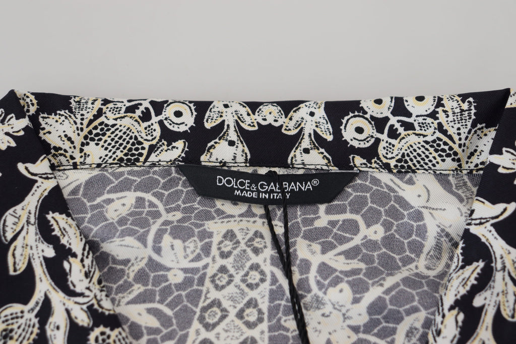 Dolce & Gabbana Blue Silk Floral Baroque Satin Casual Shirt - Zeiniez