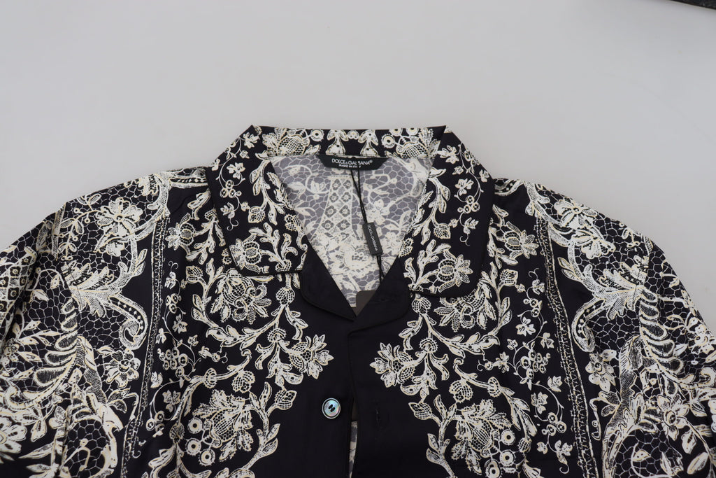 Dolce & Gabbana Blue Silk Floral Baroque Satin Casual Shirt - Zeiniez