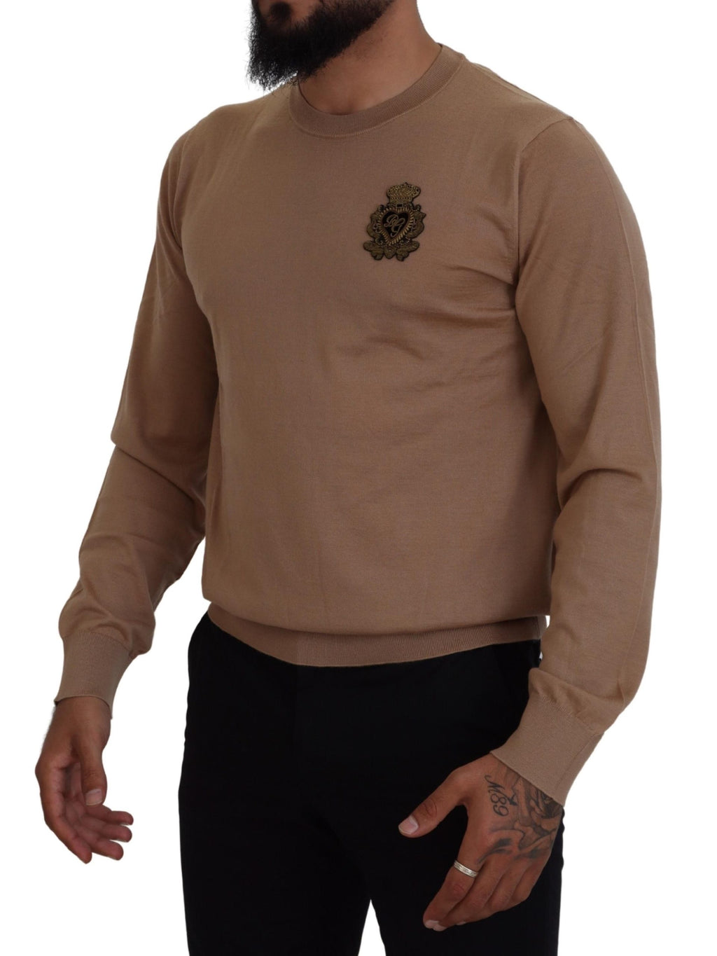 Dolce & Gabbana Beige Cashmere Crown Logo Pullover Sweater - Zeiniez