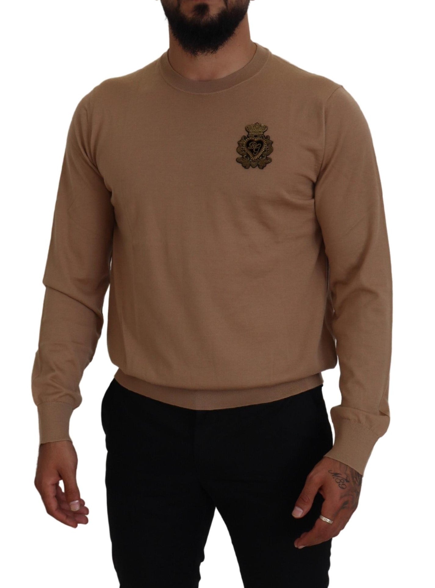 Dolce & Gabbana Beige Cashmere Crown Logo Pullover Sweater - Zeiniez