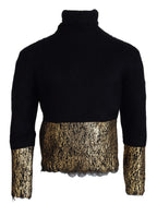Dolce & Gabbana Black Gold Turtleneck Mohair Pullover Mens Sweater - Zeiniez