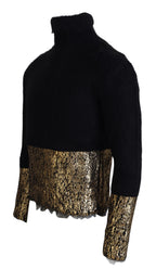 Dolce & Gabbana Black Gold Turtleneck Mohair Pullover Mens Sweater - Zeiniez