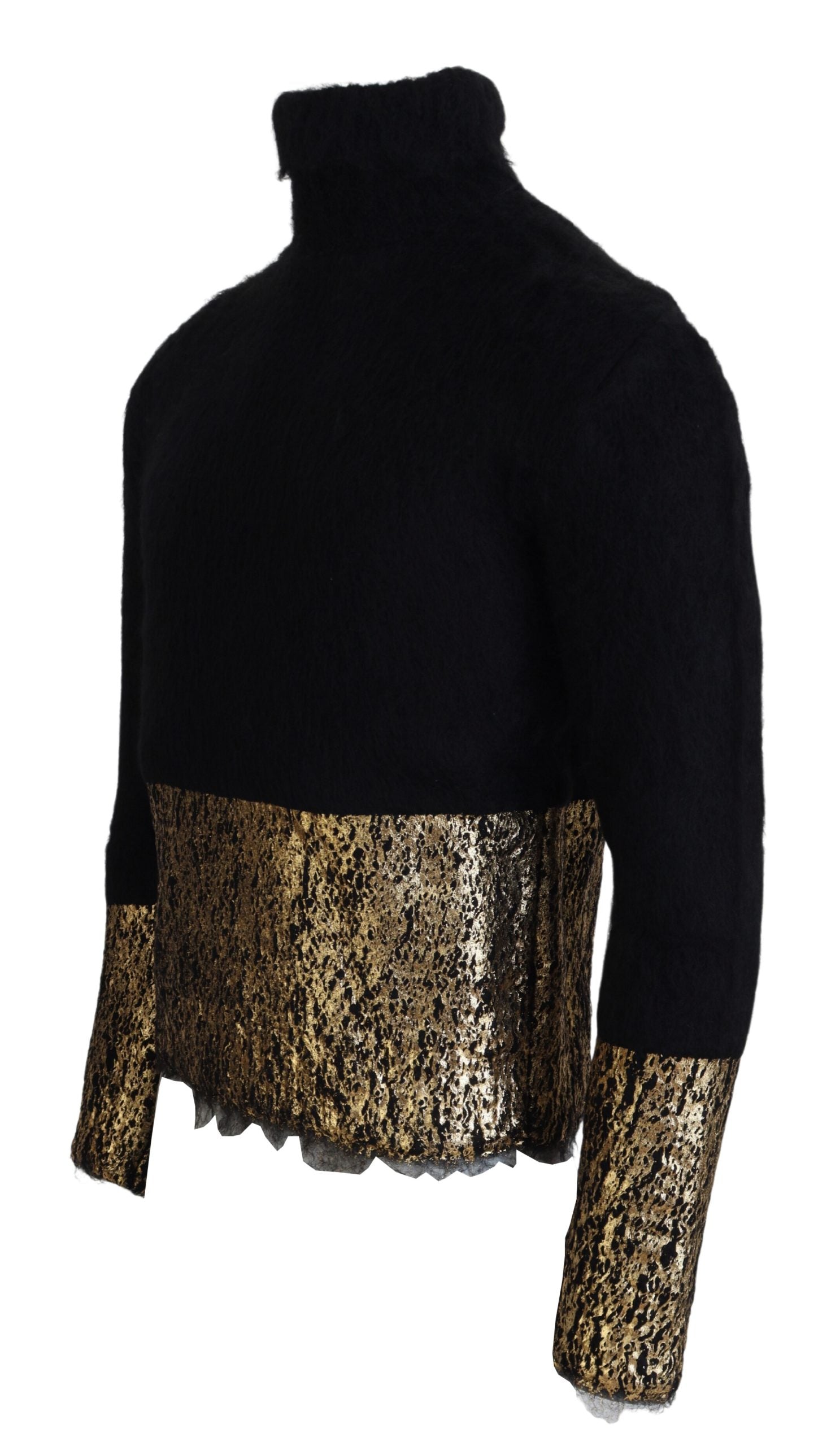 Dolce & Gabbana Black Gold Turtleneck Mohair Pullover Mens Sweater - Zeiniez
