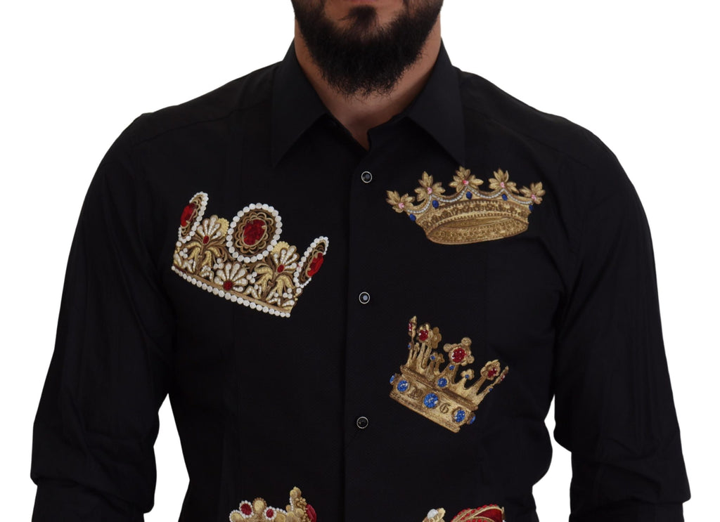 Dolce & Gabbana Black Gold Crown Slim Fit Dress Formal Shirt - Zeiniez