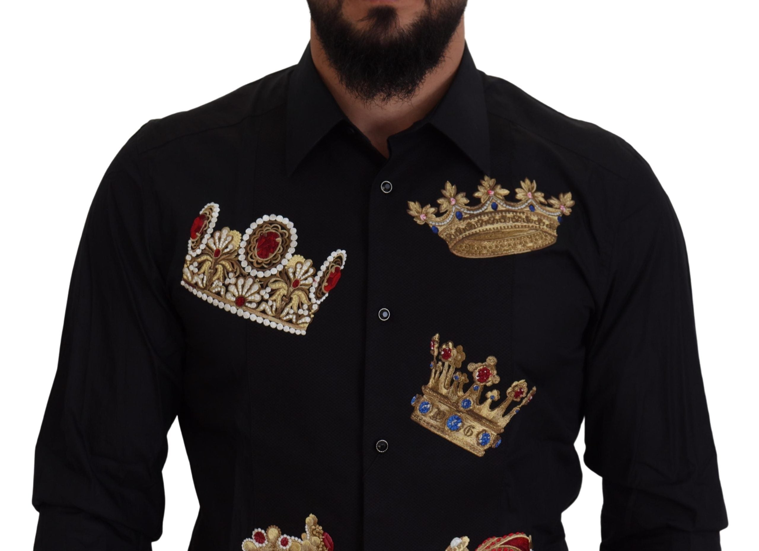 Dolce & Gabbana Black Gold Crown Slim Fit Dress Formal Shirt - Zeiniez