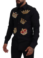 Dolce & Gabbana Black Gold Crown Slim Fit Dress Formal Shirt - Zeiniez