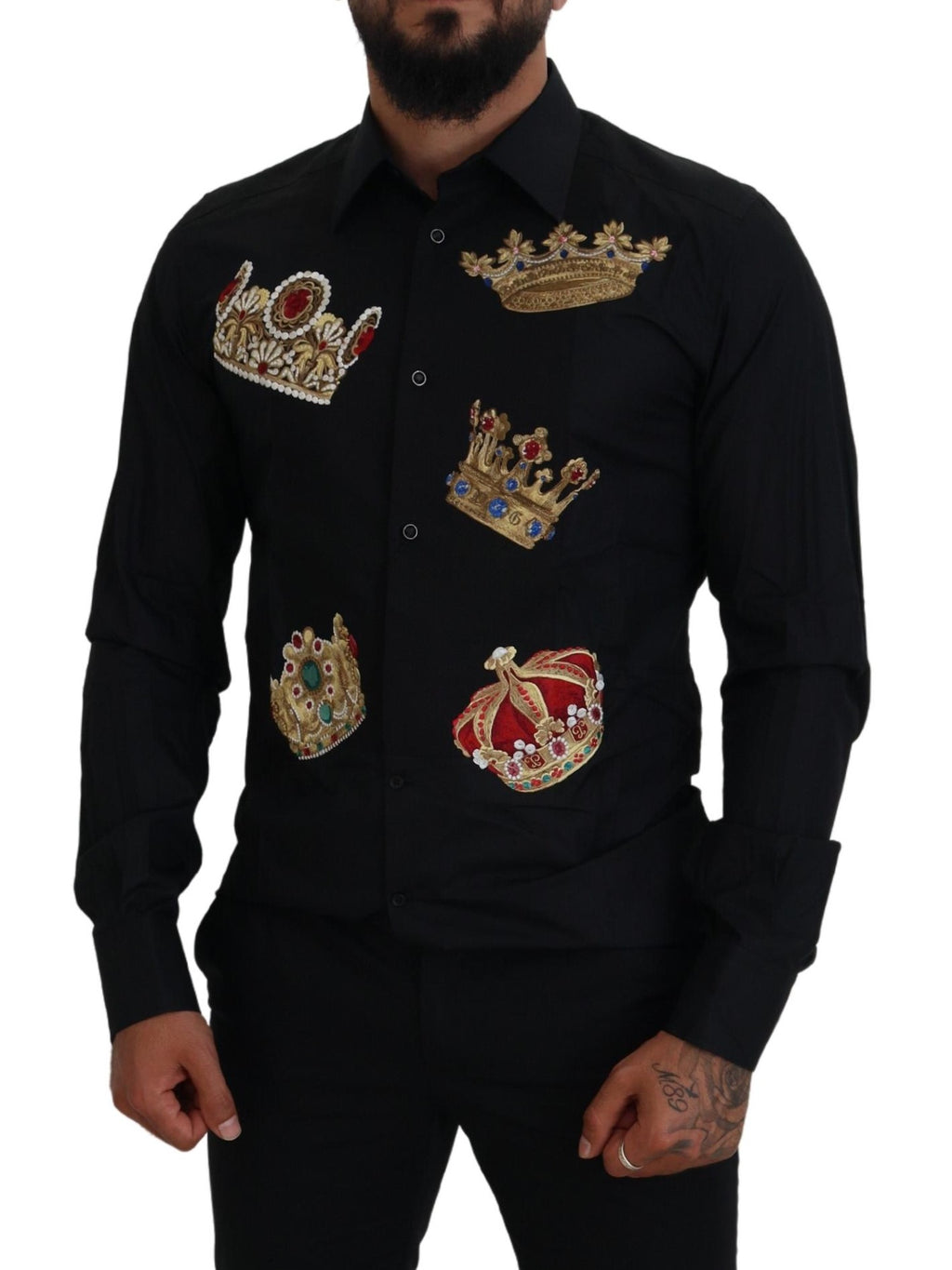 Dolce & Gabbana Black Gold Crown Slim Fit Dress Formal Shirt - Zeiniez