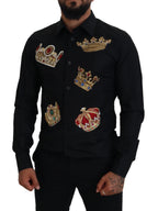 Dolce & Gabbana Black Gold Crown Slim Fit Dress Formal Shirt - Zeiniez