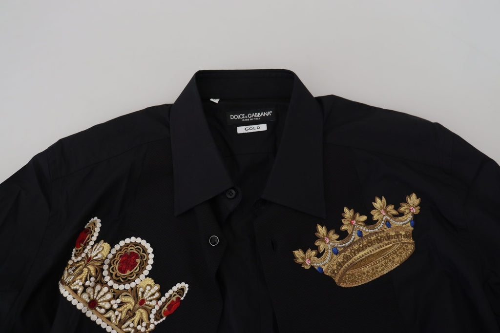 Dolce & Gabbana Black Gold Crown Slim Fit Dress Formal Shirt - Zeiniez