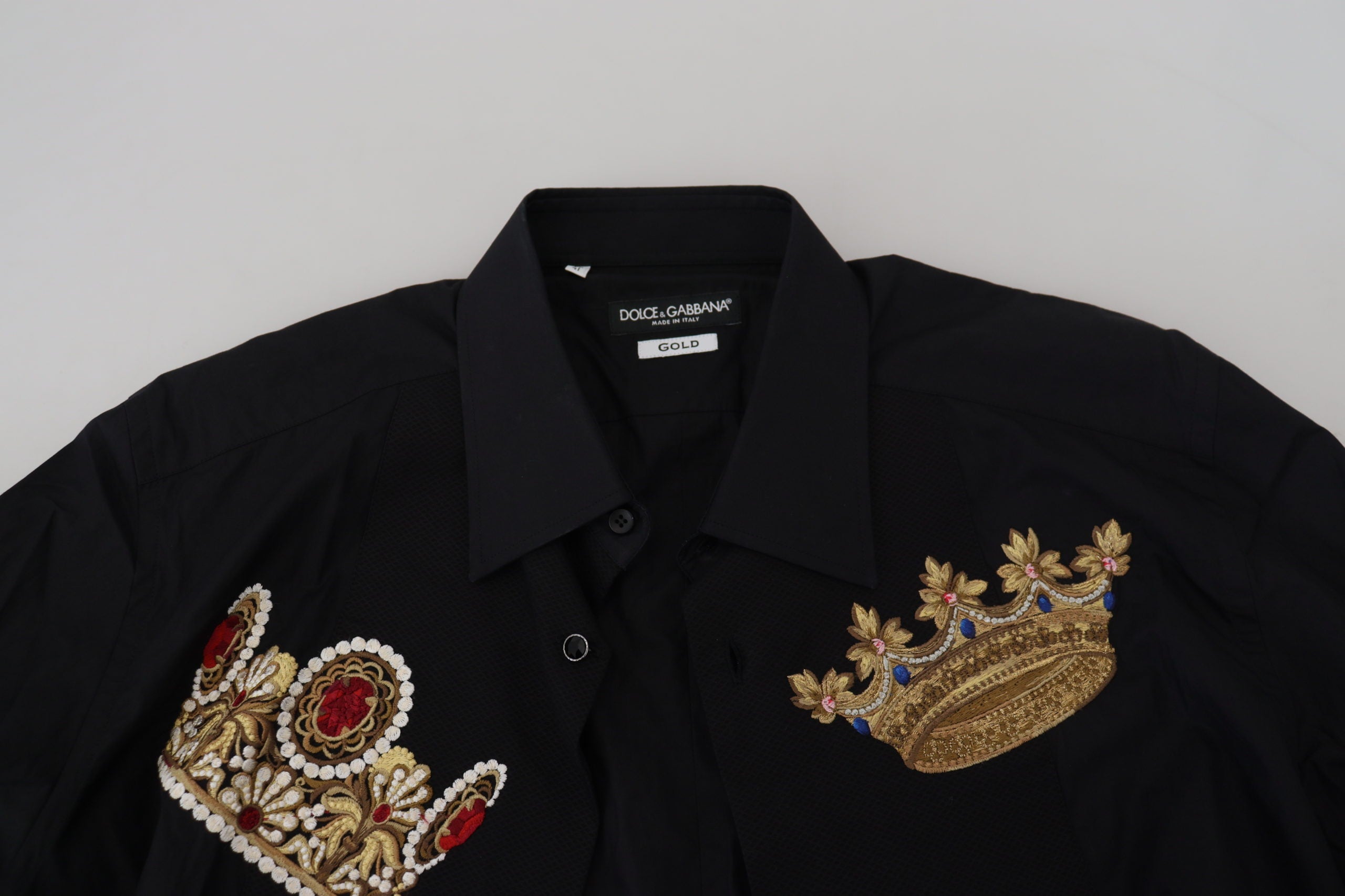 Dolce & Gabbana Black Gold Crown Slim Fit Dress Formal Shirt - Zeiniez