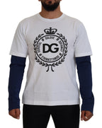 Dolce & Gabbana White Blue DG Crown Pullover Sweater - Zeiniez
