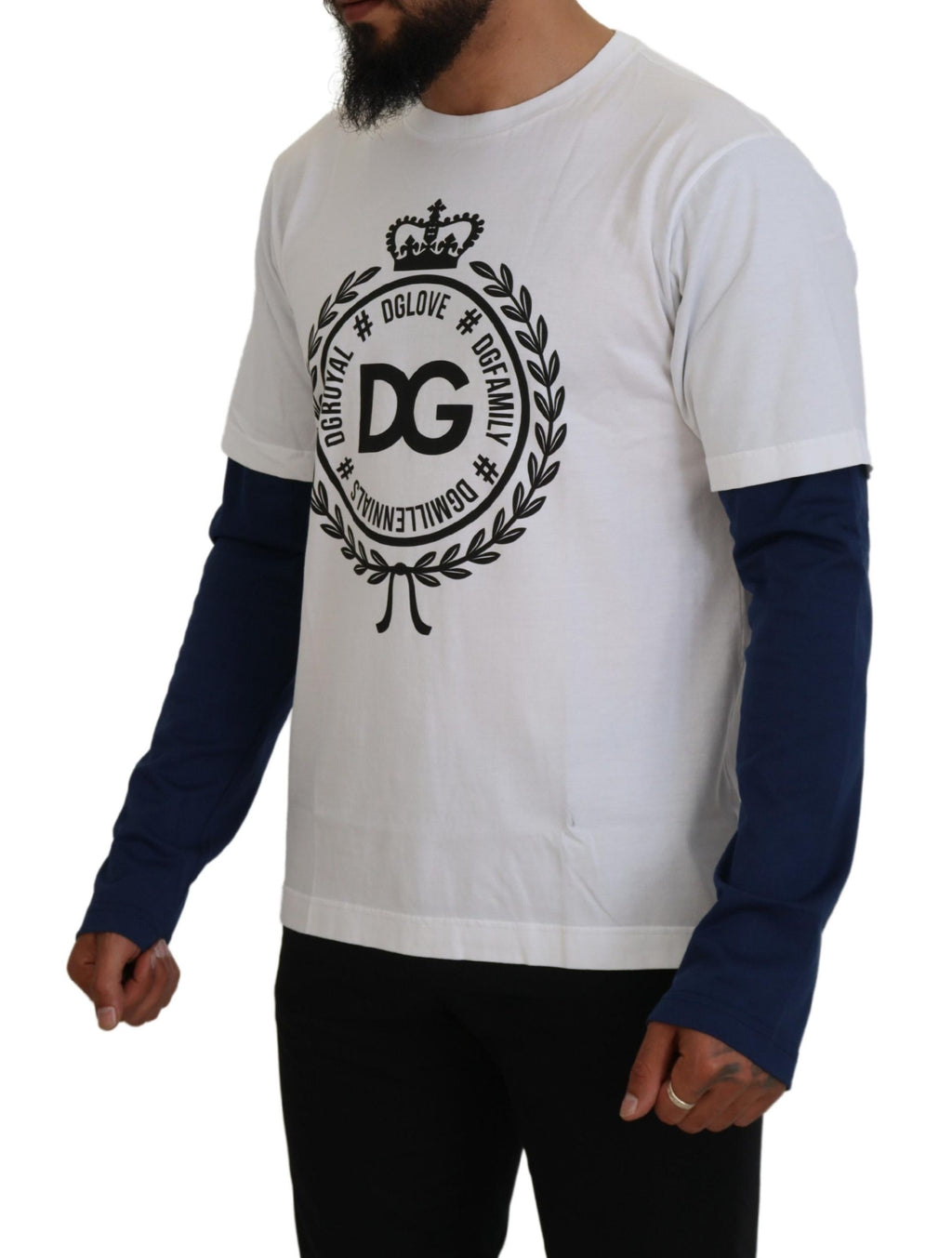 Dolce & Gabbana White Blue DG Crown Pullover Sweater - Zeiniez