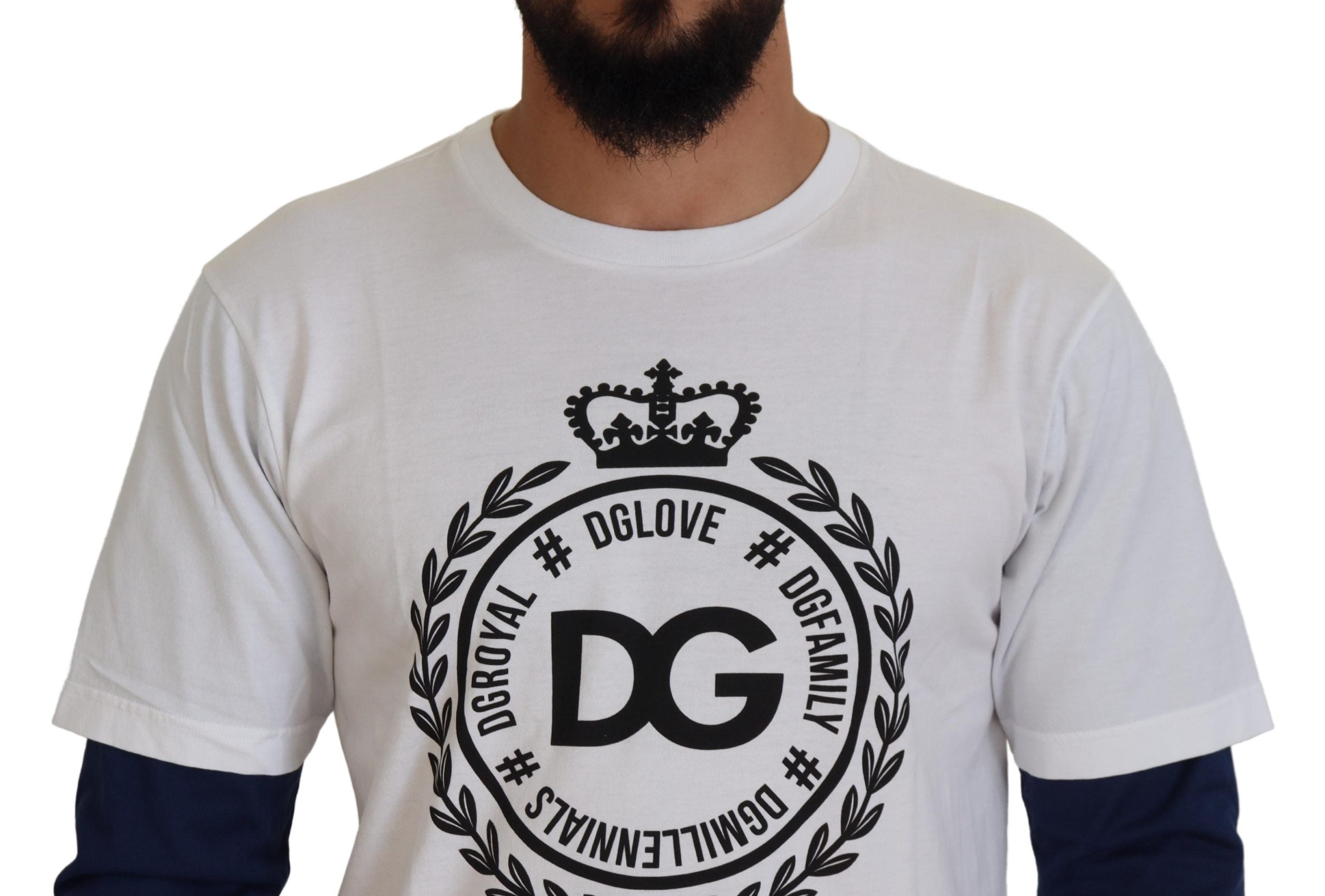 Dolce & Gabbana White Blue DG Crown Pullover Sweater - Zeiniez