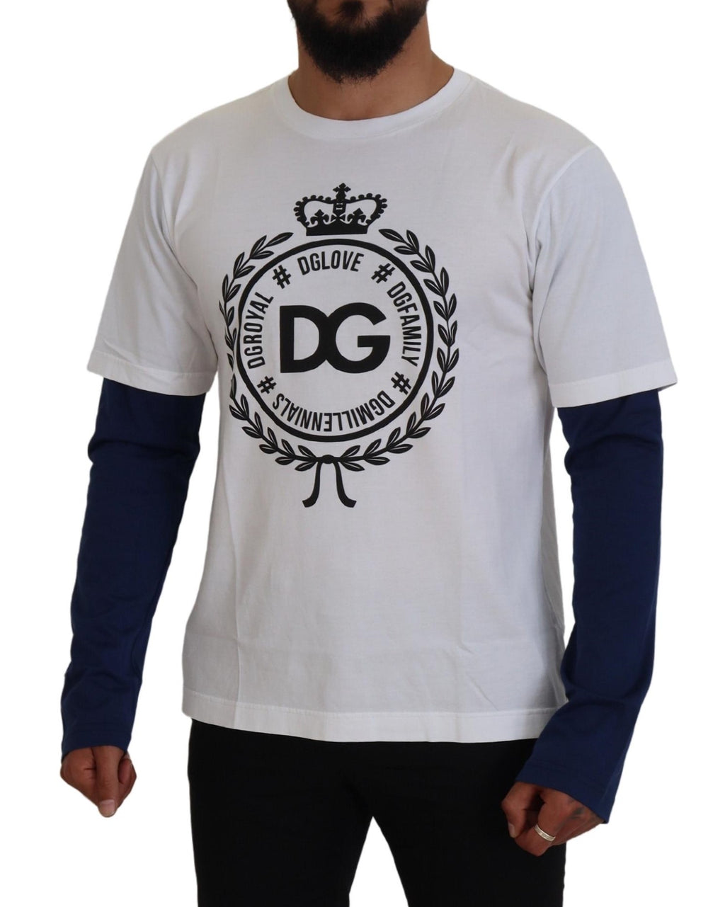 Dolce & Gabbana White Blue DG Crown Pullover Sweater - Zeiniez