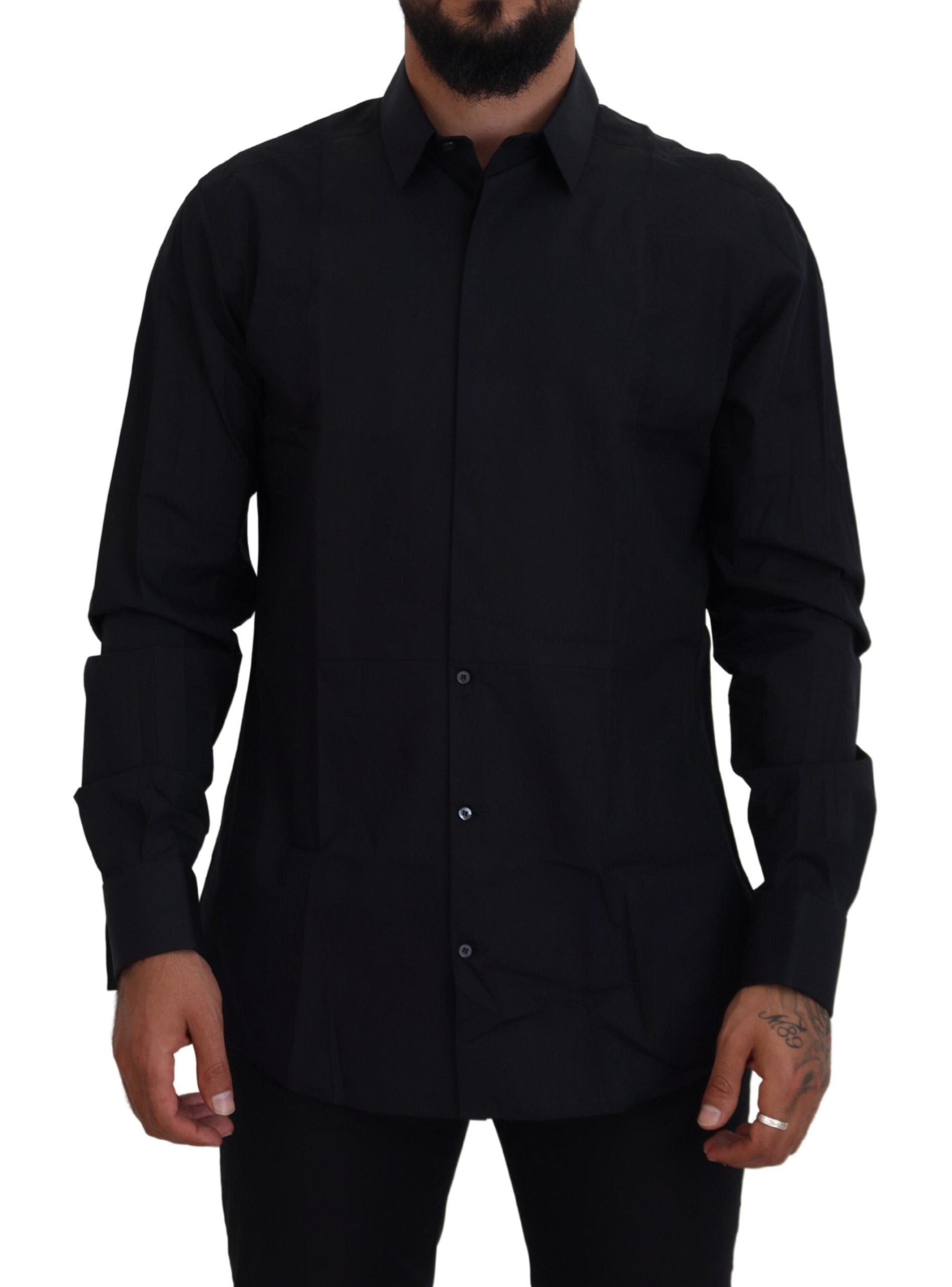Dolce & Gabbana Black Gold Cotton Slim Fit Dress Mens Shirt - Zeiniez