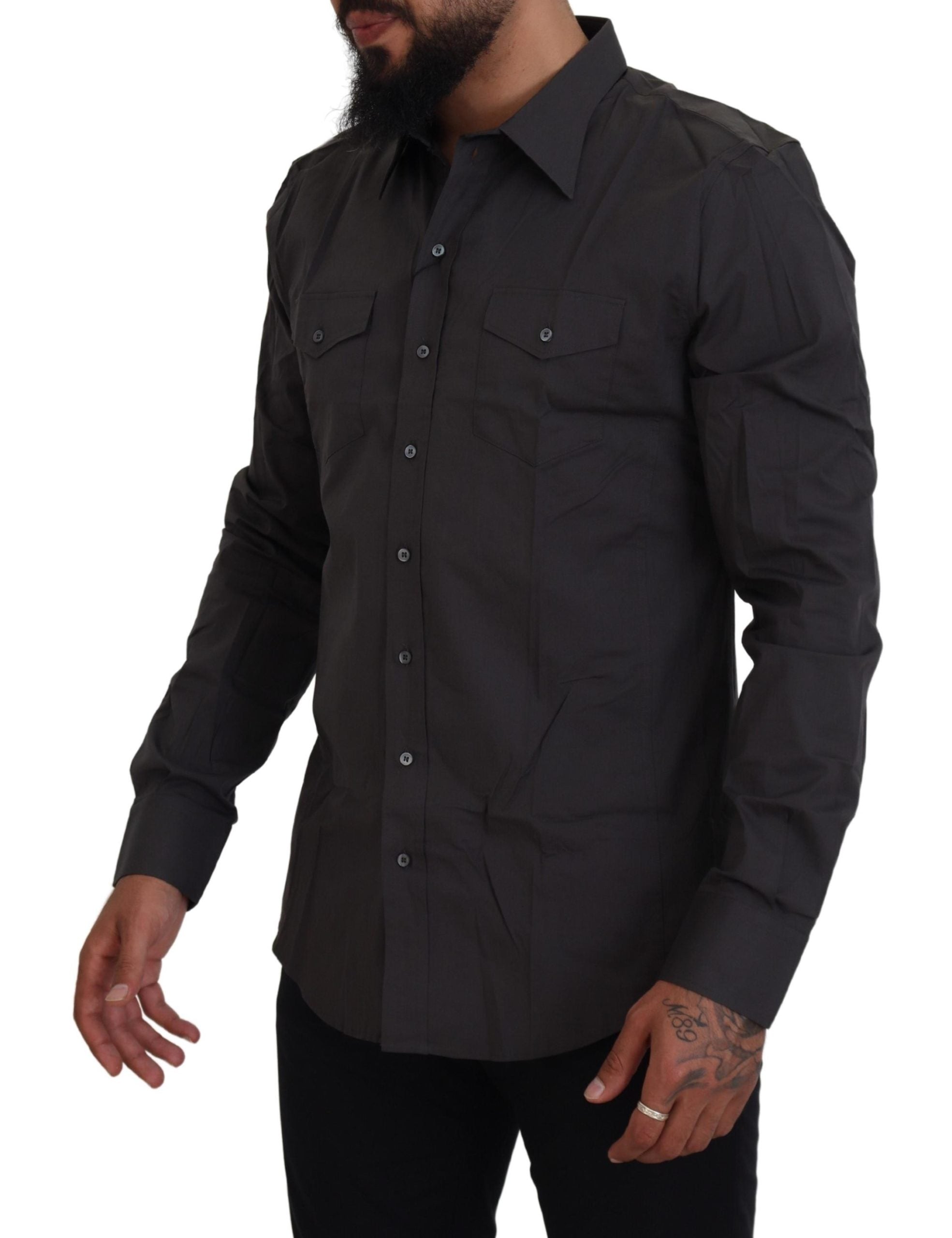 Dolce & Gabbana Gray SICILIA Slim Fit Stretch Dress Shirt - Zeiniez